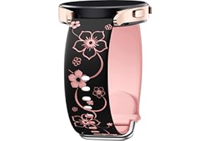 Mastten Deux Tons Floraux Gravés Bracelet Compatible avec Samsung Galaxy Watch 7 6 5 4 40mm 44mm, Galaxy Watch FE / 6 4 Classic / 5 Pro/Active 2, 20mm Bracelet Montre en Silicone Souple pour Femmes