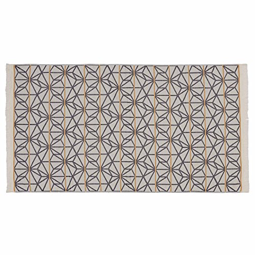 URBANARA Strandtuch „Arade“ – 100% reine Baumwolle, mit geometrischem Muster und Fransen – 100 x 180 cm, Duschtuch, Handtuch, Badetuch, Saunatuch, Hamamtuch (Naturweiß/Dunkelblau/Senfgelb) - 3