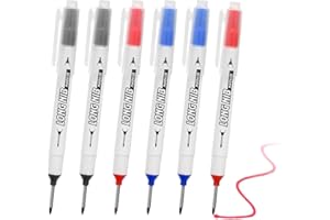 SICAILU 6 Pcs Waterproof Deep Reach Markers, Deep Hole Marker Pens with 50mm Ruler, Permanent Marker Pens for Carpenters Building Workers and Construction (Black Blue Red)