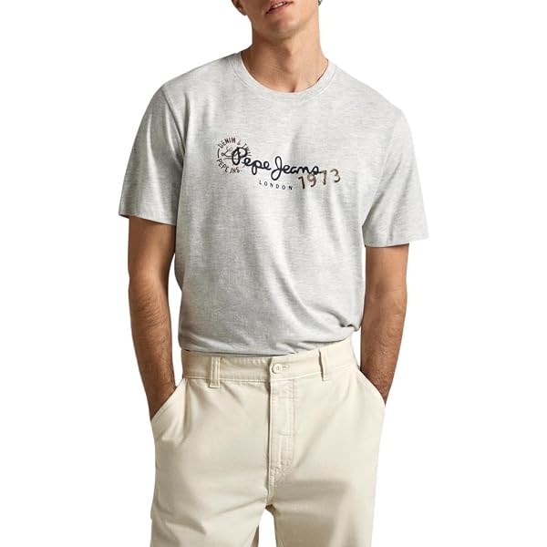 Pepe Jeans Castle Camiseta Hombre - Manga Corta, Cuello Redondo, Logotipo Impreso En Contraste