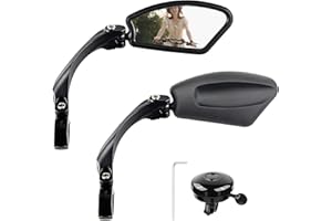 SEESUNO 2-Pack Bike Mirror Set with Bell - 360° Adjustable Handlebar Rearview Mirror, Left & Right Side Stainless Steel Lens for Safe Cycling