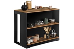 IDMarket – Mesa de bar isla Juno madera negra y bandeja oscura Hawkins