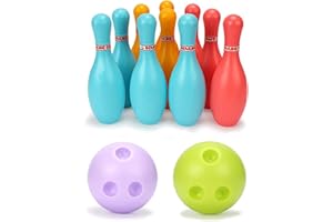 Yolluu Kids Bowling Game, Indoor Outdoor Bowling Skittles Set for 3-6 Years Boys & Girls, 10 Pins, 2 Balls