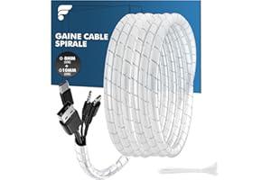 shinfly 2×6 m Gaine Câble Spirale, Flexible Kit de Câble Rangement pour Ranger Les Câbles de 7mm - 40mm Câble d'Antenne TV/PC/USB/Télé/AUX (6m ø8mm+6m ø10mm+10pcs Attache-Câbles, Blanc Transparent)