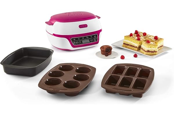 Tefal Cake Factory Intelligente à Gâteaux Appareil, Cuisson Conviviale, Pâtisserie, Machine à Pain, Muffins, 3 Inclus, 5 Programmes, Compatible Moules Crispybake KD801812, Plastique, Blanc/Framboise