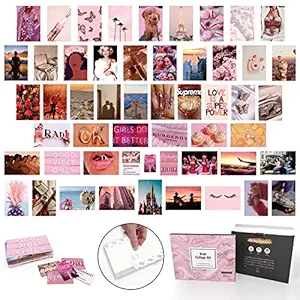 D?cor & More - Peel-N-Stick Photo Wall Collage Kit || 50+5 PCS Rose Gold/Blush Pink Aesthetic Posters for Teen Girl Room D?cor || Room Decor Photo Collection||Small Posters for Room Decoration