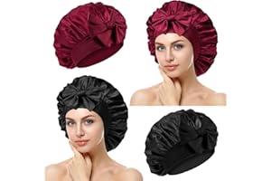 Fefod Cuffia Seta Capelli Ricci, 2PCS Regolabile Berretto da Notte Raso con Ampia Fascia Elastica, Cuffia Seta Capelli Notte, Silk Bonnet Elastico, Protezione per Capelli Lunghi/Ricci