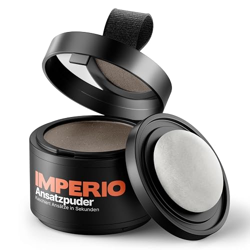 IMPERIO Root Touch-Up Powder, Natural, Hair Concealer, Natural, for Hair Thickening, for Women and Men, Waterproof Hair Makeup for Concealing Roots, 4 g, Medium-Brown