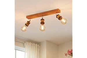 LVWIT Retro Ceiling Light Fitting,3 Way Wood Kitchen Ceiling Lights,Bedroom Lights Ceilings E27,Adjustable Golden Ceiling Light,Spotlight Bar Lighting,Living Room Lighting (NO Bulbs)