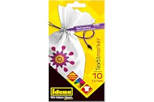 Idena 61044 Pennarelli per Tessuti Leggeri, 10 Pennarelli per Tessuti in Colori Vivaci, Ottimoi per Magliette, Borse in Tessuto e Materiali Vari