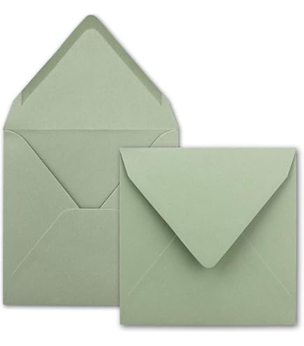 Set 100 Biglietti Bianchi Quadrati 15x15 Cm Con Buste, Colore Verde Scuro, Serie FarbenFroh