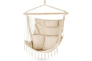 Outtec Chaise Suspendue avec 2 Coussins, Balançoire Hamac Suspendu - 100x130x75cm - BIS 150 kg - Fauteuil Suspendu Exterieur et Intérieur - Style Bohème Adapté à Tout Décor - Idéal Our Balcon, Jardin