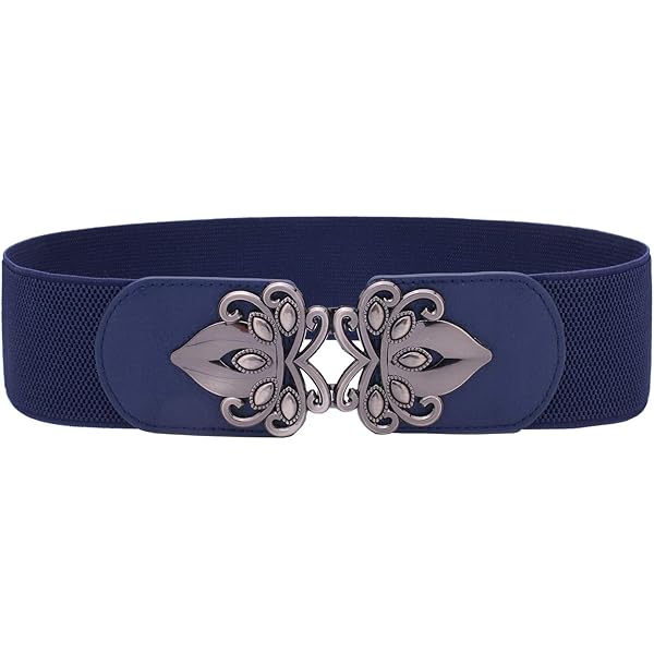 Ro Rox Dames Brede Elastische brede elastische riem in Retro Vintage Stijl – Stretchriem voor Jurken, Jaren 50 – Zilveren of Gouden Gesp - Lichtblauw