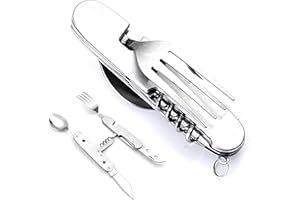 EACHPT Cubiertos para Cámping Plegable Cubiertos Plegables De Acero Inoxidable Combinación De Cubiertos Portátiles y Abridor De Cucharas Adecuados para Caminatas al aire libre Picnic Viajes