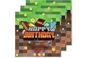 ParPix 20 Stück Pixelmotiv Happy Birthday Servietten, Pixel Serviettens Kindergeburtstag, Servietten Geburtstag Mädchen Jungen, Pixel Kinder Geburtstag Papierservietten, Mine Gamer Serviettens