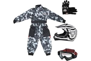 Zorax Black CAMO S(5-6 Years) Kids Suit & Gloves M(6cm) & Goggles & Zorax M (51-52cm) ZOR-X17 Kids Children Motocross Motorbike Motorcycle Helmet Set ECE2206