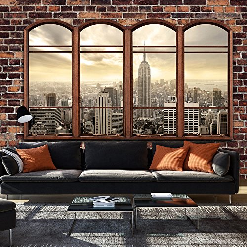 FOTOTAPETE 300x210 cm - VLIES TAPETE PREMIUM - PROFI QUALITÄT - 3 Farben zur Auswahl - Top moderne Wanddeko - Wandbilder XXL - Riesen Wandbild - Top Design Tapete - Neue exklusive Edition mit noch besser Druckauflösung - Deutsches Premium Vlies - New York Fenster NY City Stadt d-A-0055-a-a