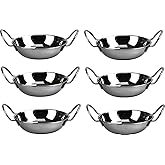 SET OF 6 STAINLESS STEEL 17CM BALTI DISHES - INDIAN SERVING DISHES - CURRY NIGHT - Fast Dispatch by Prima