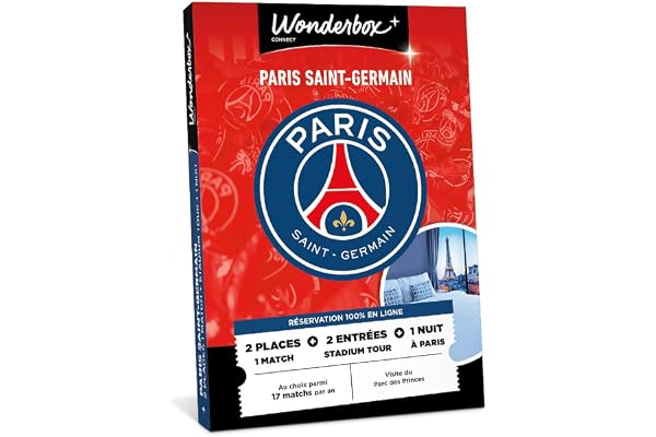 Wonderbox Connect - Coffret Cadeau - PSG Séjour - 2 Places pour 1 Match au Choix + 2 entrées pour Le Stadium Tour - Parc des Princes - 1 Nuit pour 2 dans Un hôtel à Paris - Validité 27 Mois