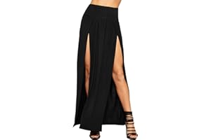 WearAll Femmes Double Split Maxi Longue Jupe Mesdames Plaine Base Deux Fentes De Côté - 36-42