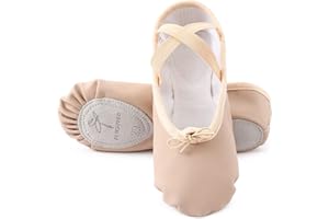 PLIKSUVER Scarpette Danza Classica in Pelle Scarpe da Ballerina con Suola Divisa Ginnastica Ballo Pantofole per Ragazze Bambini e Donna