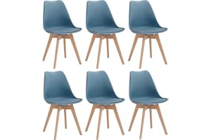 JZGORC Juego de 6 Sillas de Comedor, Sillas de Cocina Nórdicas, Sillas de Oficina con Patas de Haya Maciza para Dormitorio, Sala de Estar, Cocina - Azul Oscuro