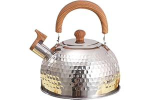 BAVOKON 2 L Bollitore a fischietto, Bollitore a fischio, Teiera per tè, acqua, teiera di design vintage con maniglia, bollitore a fischio, bollitore a fischio, per induzione stufe a gas, facile da pulire