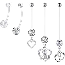 Bijoux Nombril Grossesse Milacolato - Anneau Bioflex 14G - 14/18/25/32mm - CZ & Baby Feet