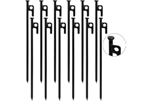Suwimut 12 Pack Tent Stakes, 12 inch/30cm Black Forged Heavy Duty Steel Tent Pegs for Nailing Tents, Canopies, Tarps, Metal Ground Stakes for Outdoor Camping, Hiking, Backpacking