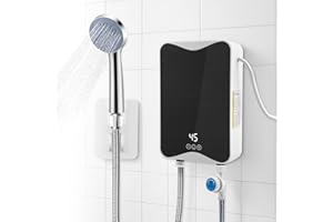 STRIXORN Scaldabagno Istantaneo Elettrico 5,5 kW 220 V Mini con Doccetta, con Display LED Temperatura Leggibile, Sistema Acqua Calda senza Serbatoio per Bagno, Cucina, Giardino