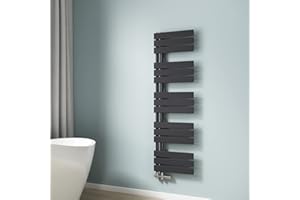 EMKE Scaldasalviette termoarredo piatto, Termoarredo da Bagno, 1320 x 400 mm, Antracite colore, collegamento laterale, 570W, radiatore scaldasalviette ad acqua calda