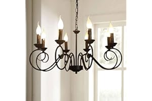 JIINOO Lampadario in Stile Country Tradizionale, Vintage Altezza Regolabile Hanging Candela Lampadario in Ferro, 8 E14 Luci Agriturismo Classica del Pendente le Lampade per la Cucina, Soggiorno