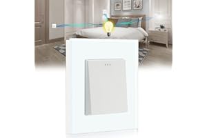 BSEED Interruptor de luz 1 Gang 3 Vías,Interruptor conmutador con marco de cristal,10 Amp Blanco Interruptor de luz de botón pulsador,Interruptor de palanca 86mm