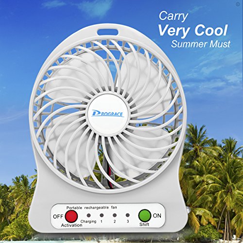 Portable USB Mini Fan, 10,2 cm 3 Speed wiederaufladbar 18650 Lion Akku/USB Lüfter Notebook Kühler Tisch Lüfter mit LED Nachtlicht, kompatibel mit USB-Port – Power Bank/Laptop/Computer - 2