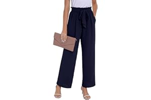 PrinStory Damen Hose Mit Weitem Bein Leichte Elastische Taille Sommer Hose Mit Taschen Kausale Arbeit Hose
