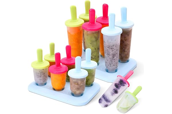 Esteopt Lot de 12 Moules à Glace, avec Bâtonnets en Plastique, Sans BPA, Petits et Grands Moules à Glace