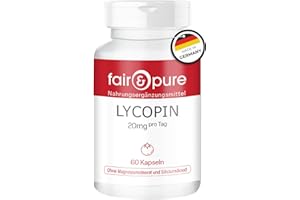 Fair & Pure Lycopène 20 mg, 60 gélules, caroténoïde issu d'extrait de tomate, complément alimentaire végétalien sans additifs, fabriqué en Allemagne