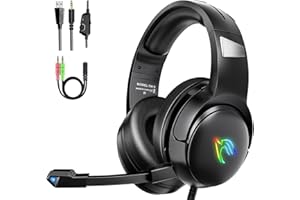 YINSAN Gaming Headset with Noise Cancelling Mic, RGB Lighting & Flip-to-Mute, Stereo Surround Sound Headphones for PS5 Xbox Series X/S, Nintendo Switch, PC, PS4 (Black)