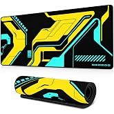 McStorey 90x40 cm Mouse Pad, Cyber Sarı Turkuaz Desenli B&uuml;y&uuml;k Mouse Pad, Kaymaz Kau&ccedil;uk Tabanlı, Dikişli Kenarlı 3 mm Klavye v