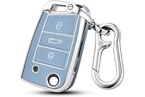 QBUC Silberfarbenes Schlüsselhülle Passend für, Drei-Knopf-Autoschlüsselkasten, Auto Kratzfestes Schlüsseletui, Passend für Schlüsseletuis von Polo, Skoda, Tiguan (C-Blau)