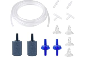 FuninCrea Accessori per pompa ad aria per acquario, set con tubo di ossigeno da 13 piedi, pietra d'aria, valvola di ritegno, ventosa e tubo di collegamento per pompa ad aria acquario
