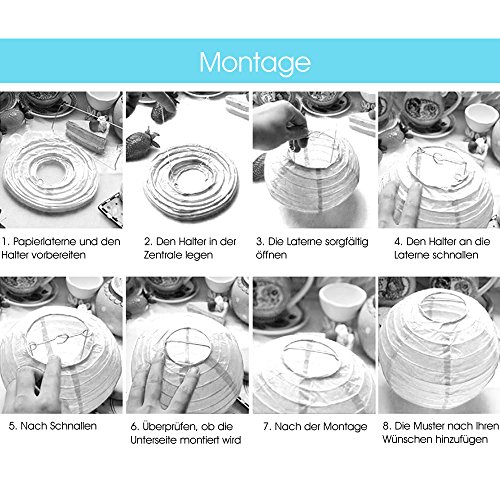 BAYTTER® 10x Lampenschirm Papier Papierlaterne Lampions Papierlampe Laterne Dekoration für Ballon Garten Party weiß drei Größen wählbar (30cm) - 7