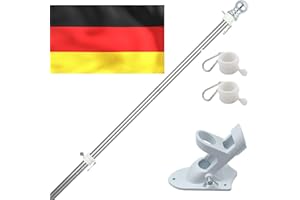 HORSE SECRET 180cm Kit de Asta de Bandera de Aluminio con Soporte Asta de Bandera de Acero Inoxidable, kit de Barra de Bandera de Montaje en Pared Exterior con Anillos Giratorios, Incluye Bandera Alemana