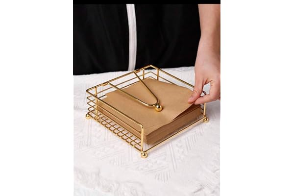 CentraLit Napkin Holder for Dining Table - Square Shaped with Weighted Arm - Modern Tissue Paper Holder for Kitchen, Restaurant, Farmhouse, Gold - Diwali Decoration - Hotel Tableware (Gold)