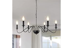 Depuley Lustre en métal noir - Lampe LED classique - 6 ampoules - 6 ampoules E14 - Style européen vintage - Lampe de salle à manger - Pour la ferme, la cuisine, la salle à manger, le salon