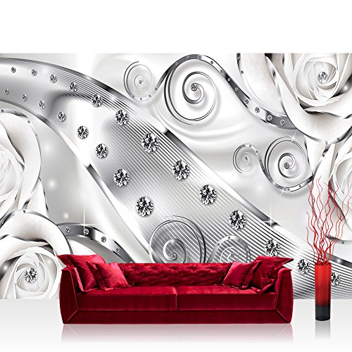 Vlies Fototapete 400x280 cm PREMIUM PLUS Wand Foto Tapete Wand Bild Vliestapete - Ornamente Tapete Abstrakt Diamant RoseSchnürkel Streifen grau - no. 810