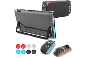 Teyomi Funda transparente acoplable compatible con Nintendo Switch 2, funda protectora transparente compatible con Nintendo Switch 2 con 2 fundas Joy-Con de TPU y 6 agarres para el pulgar, a prueba de