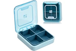 Wisebom Portapillole Settimanale e Giornaliero Portatile 4 Scomparti Rimovibili L'umidità Prova Pill Organizer Tascabile Mini per Vitamine Farmaci Integratori (Blu)