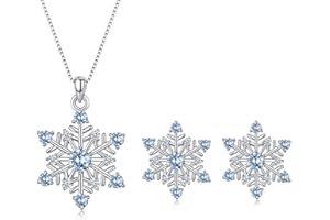 Bewenda Weihnachten Schmuckset für Damen, 925 Sterling Silber Schneeflocke Halskette & Ohrringe mit Zirkonia, Hypoallergen 45+5cm Anhänger Silberkette Weihnachten Ohrstecker, Schmuck Set zum Winter