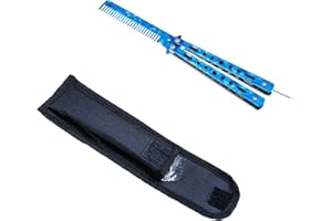 CMOISO Foldable Stainless Steel Comb, 1 Butterfly Training Comb, Metal Foldable Comb, with 1 Oxford Bag, Flip Trainer Practice Tool, Hairdressing Comb, Durable, for Beginner Training (Blue)